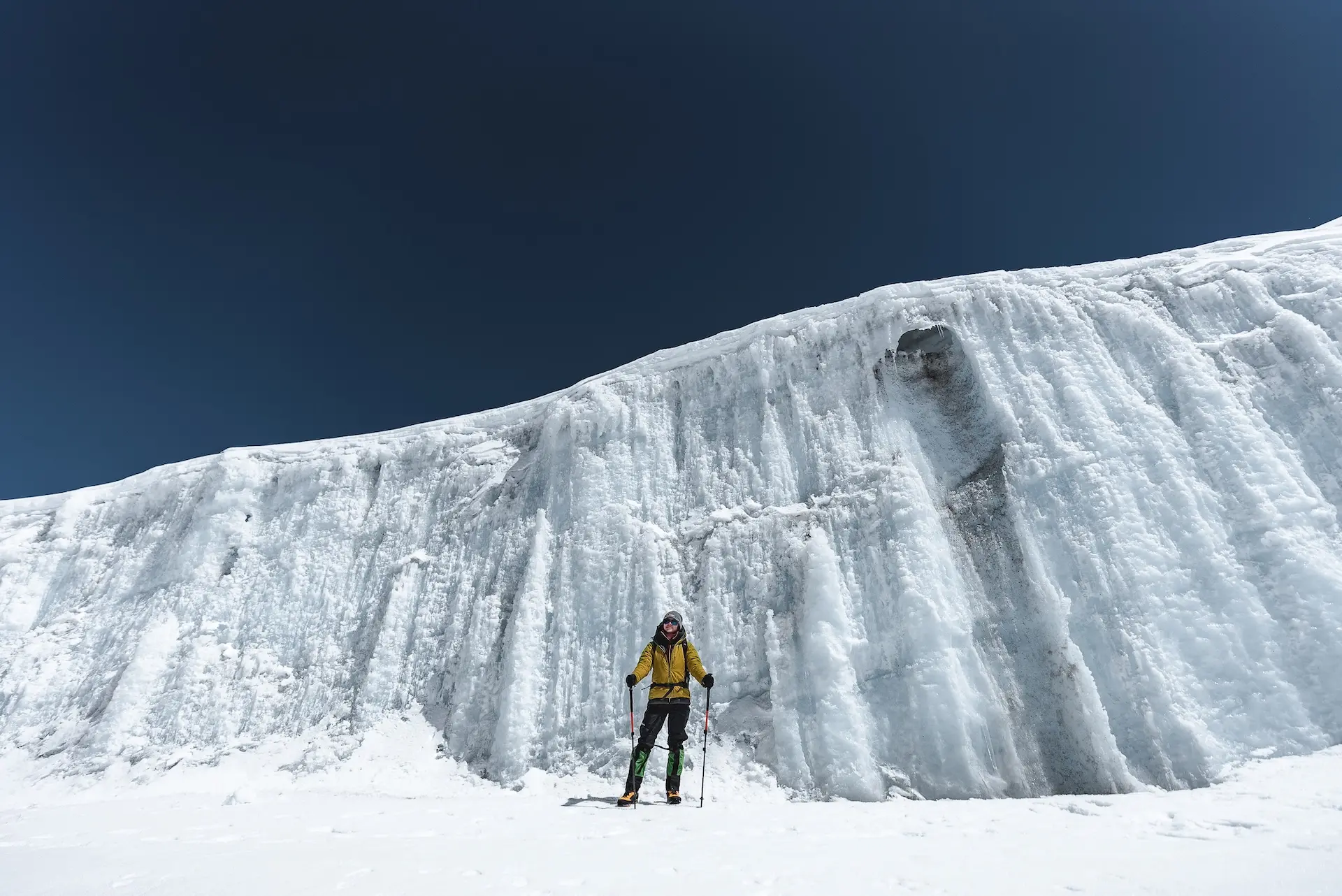 Hiker near the Furtwangler Glacier on Kilimanjaro