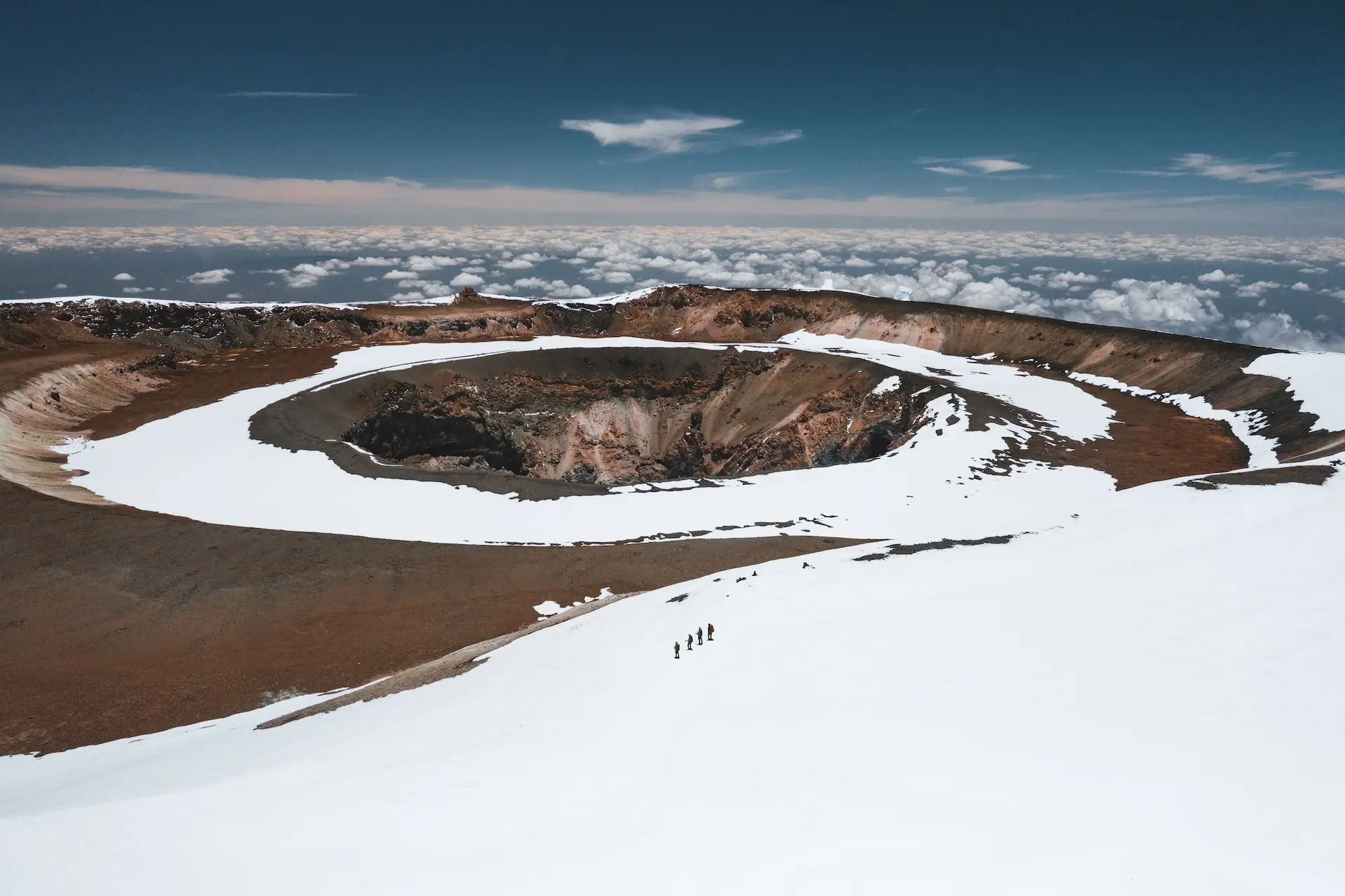 Kilimanjaro Crater with rocky terrain and snow patches