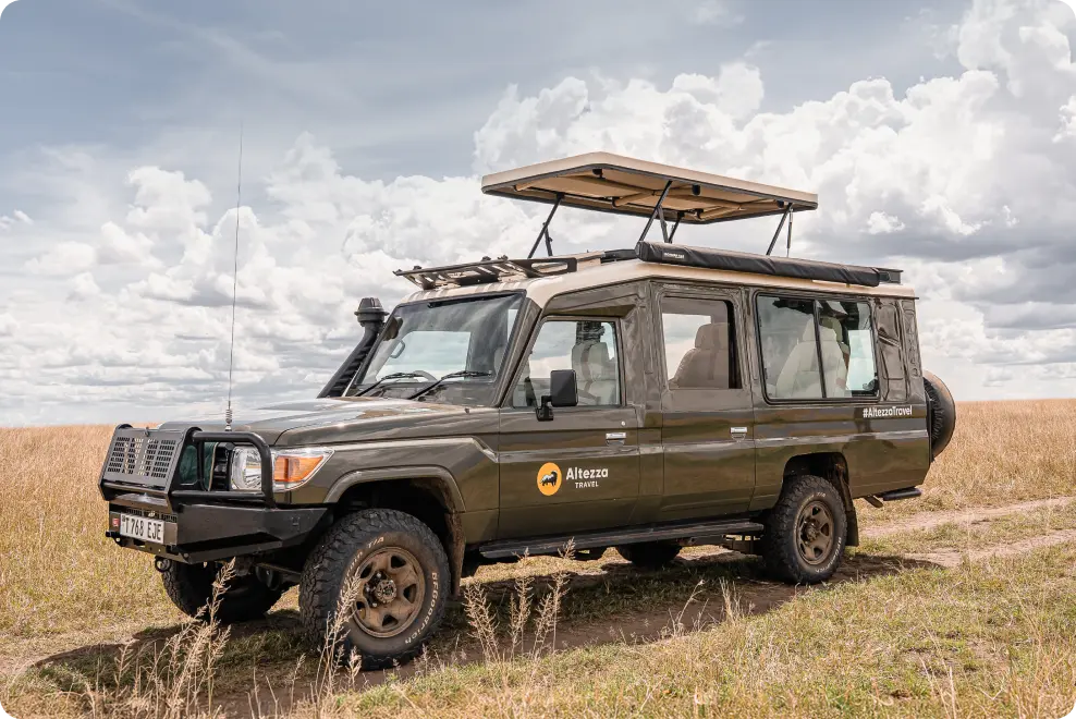 Altezza Travel safari vehicle with a pop-up roof in the Tanzanian savanna Altezza Travel safari vehicle with a pop-up roof in the Tanzanian savanna