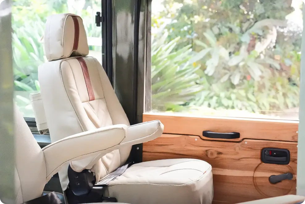 Spacious reclining seat inside an Altezza Travel safari vehicle Spacious reclining seat inside an Altezza Travel safari vehicle
